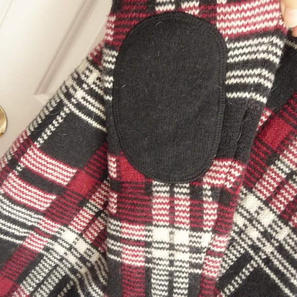 Bob Jimley AKA Sweater Cardigan M Heavy Wool Knit Plaid Button Down Elbow Patche - Picture 7 of 7